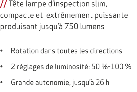 // T te lampe d’inspection slim, compacte et extr mement puissante produisant jusqu’ 750 lumens • Rotation dans tout...