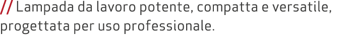 // Lampada da lavoro potente, compatta e versatile, progettata per uso professionale.