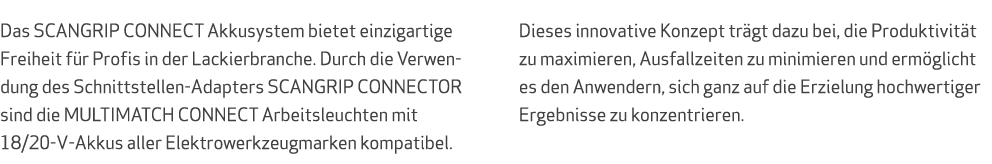 Das SCANGRIP CONNECT Akkusystem bietet einzigartige Freiheit f r Profis in der Lackierbranche. Durch die Verwendung d...