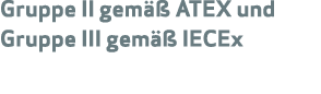 Gruppe II gem  ATEX und Gruppe III gem   IECEx
