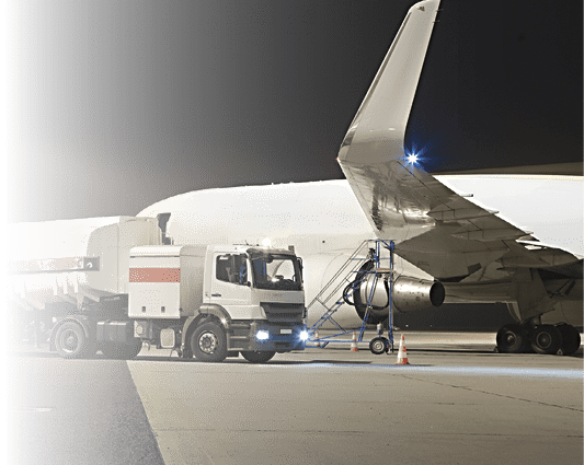 Refueling a plane at night