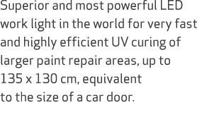 Superior and most powerful LED work light in the world for very fast and highly efficient UV curing of larger paint r...