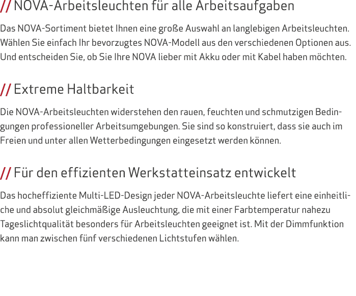 // NOVA Arbeitsleuchten f r alle Arbeitsaufgaben Das NOVA Sortiment bietet Ihnen eine gro e Auswahl an langlebigen Ar...