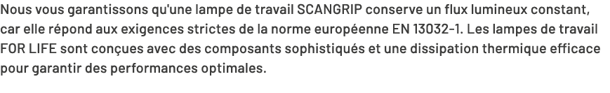 Nous vous garantissons qu'une lampe de travail SCANGRIP conserve un flux lumineux constant, car elle r pond aux exige...