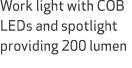 Work light with COB LEDs and spotlight providing 200 lumen